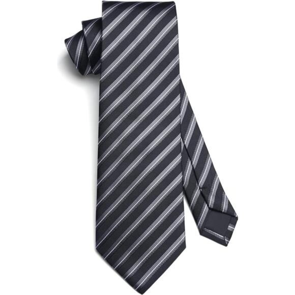 Stripe Tie Mens Ties with Pocket Square Set Classic 3.4'' Silk Formal Necktie - Picture 4 of 7